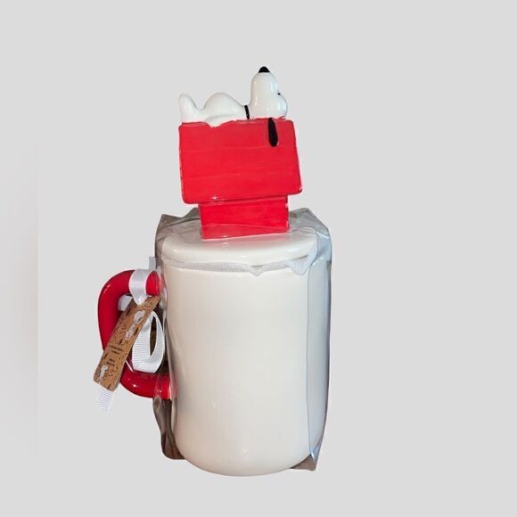 NWT PEANUTS RAE DUNN SNOOPY HAPPINESS IS HOME MUG WITH DOG HOUSE TOPPER - Picture 2 of 6